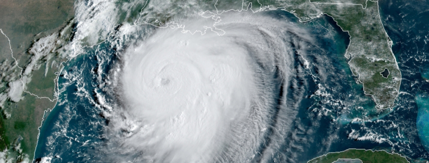 This satellite image from the National Hurricane center shows Hurricane Laura approaching the Texas and Louisiana coast on August 26, 2020.